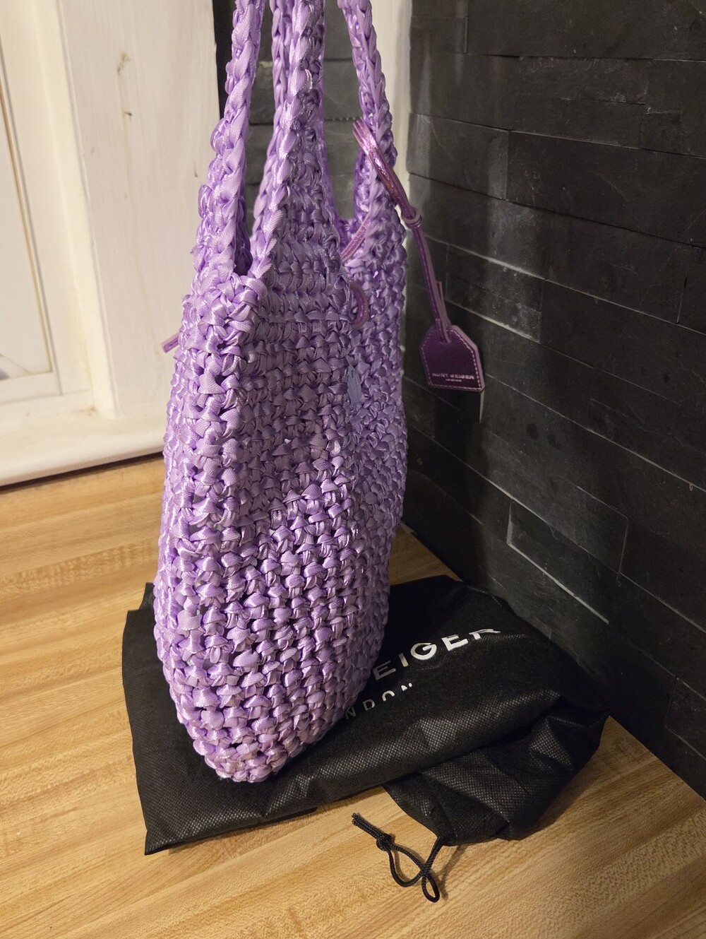Kurt Geiger NWT Purple Raffia Shoulder Bag With Tie Closure & Dustbag - Picture 4 of 9